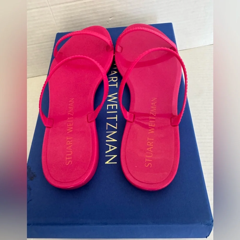 NEW Stuart Weitzman Magenta pink Sawyer jelly‎ slide semi sheer rubber sandals 9